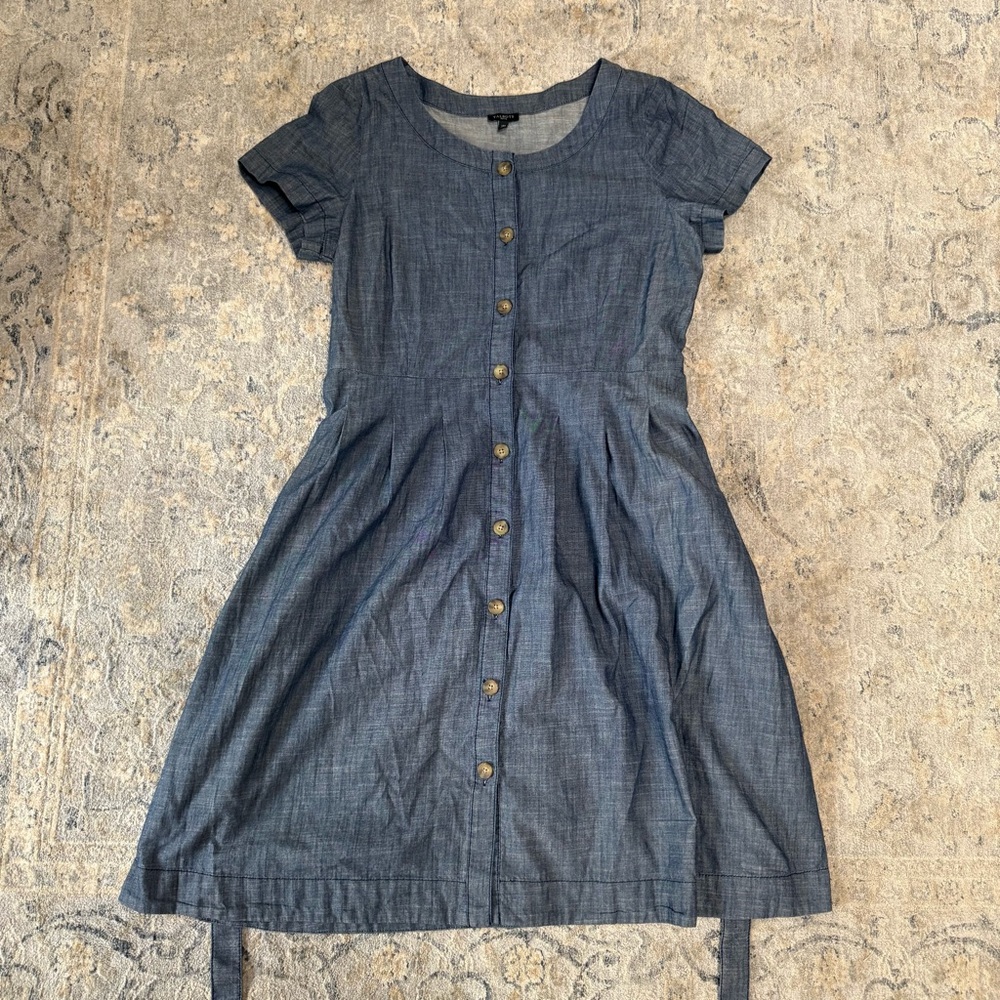TALBOTS Button-Front Short Sleeve Dress - Blue